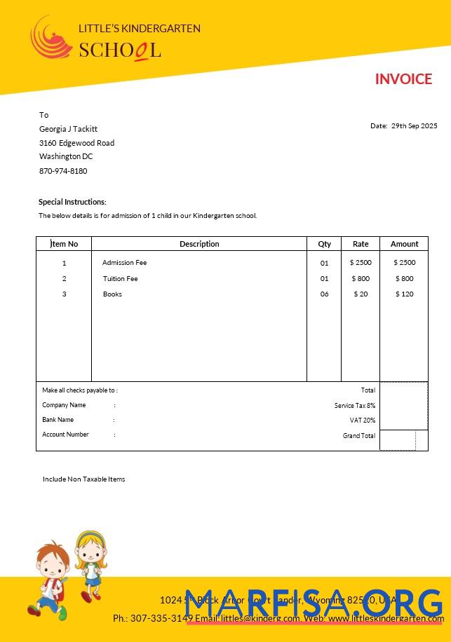 Realistic Kindergarten School Invoice Template